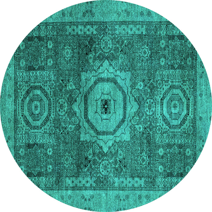 Round Abstract Turquoise Modern Rug, abs2342turq