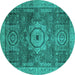 Round Abstract Turquoise Modern Rug, abs2342turq