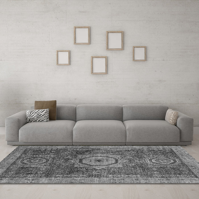 Machine Washable Abstract Gray Modern Rug in a Living Room,, wshabs2342gry