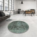 Round Machine Washable Abstract Gunmetal Gray Rug in a Office, wshabs2342