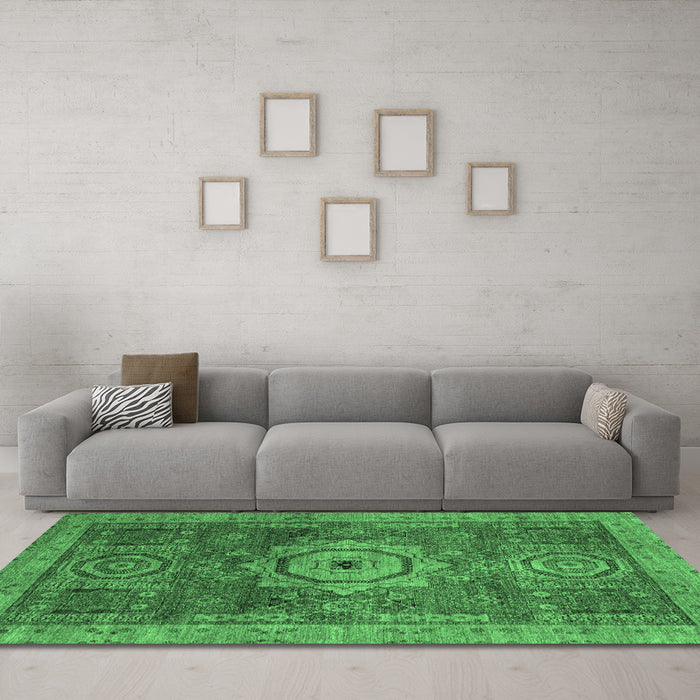 Machine Washable Abstract Emerald Green Modern Area Rugs in a Living Room,, wshabs2342emgrn