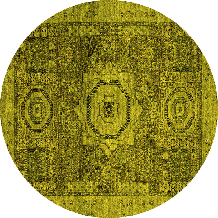 Round Machine Washable Abstract Yellow Modern Rug, wshabs2342yw