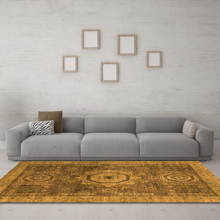 Machine Washable Abstract Orange Modern Area Rugs in a Living Room, wshabs2342org