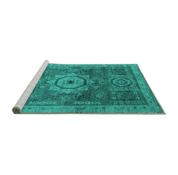 Sideview of Machine Washable Abstract Turquoise Modern Area Rugs, wshabs2342turq