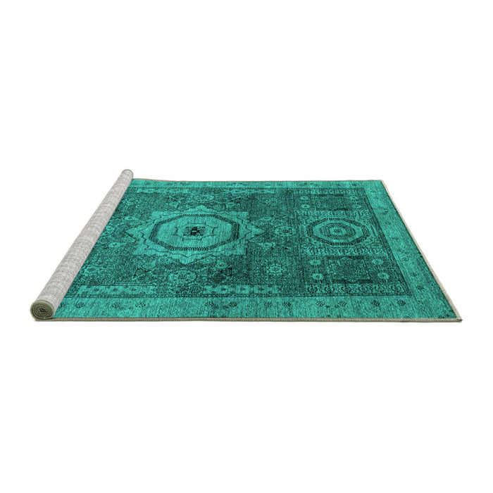 Sideview of Machine Washable Abstract Turquoise Modern Area Rugs, wshabs2342turq