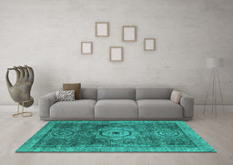 Machine Washable Abstract Turquoise Modern Area Rugs in a Living Room,, wshabs2342turq