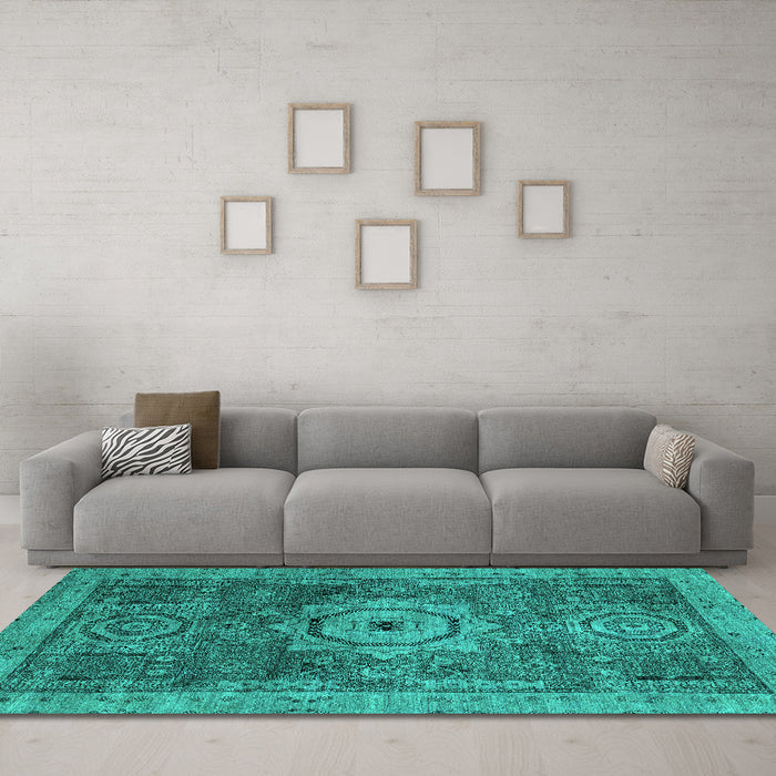 Machine Washable Abstract Turquoise Modern Area Rugs in a Living Room,, wshabs2342turq