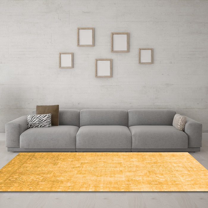 Machine Washable Abstract Orange Modern Area Rugs in a Living Room, wshabs2343org
