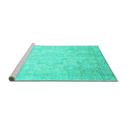 Sideview of Machine Washable Abstract Turquoise Modern Area Rugs, wshabs2343turq