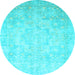 Round Machine Washable Abstract Light Blue Modern Rug, wshabs2343lblu