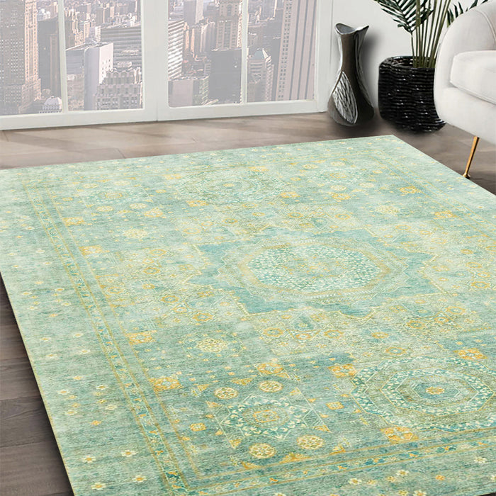 Machine Washable Abstract Green Rug in a Family Room, wshabs2343