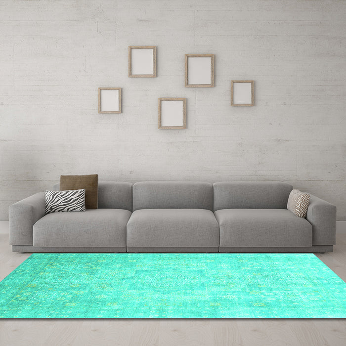Machine Washable Abstract Turquoise Modern Area Rugs in a Living Room,, wshabs2343turq