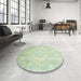 Round Machine Washable Abstract Green Rug in a Office, wshabs2343