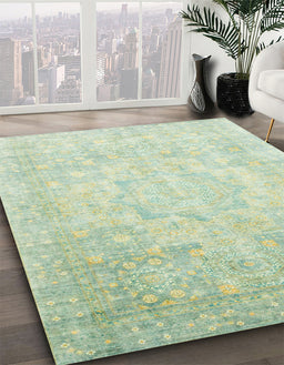 Abstract Green Modern Rug in Family Room, abs2343
