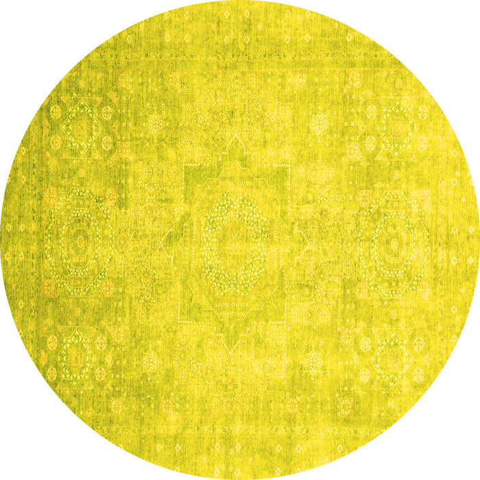 Round Machine Washable Abstract Yellow Modern Rug, wshabs2343yw