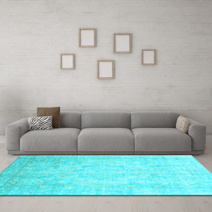 Machine Washable Abstract Light Blue Modern Rug in a Living Room, wshabs2343lblu