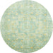 Round Machine Washable Abstract Green Rug, wshabs2343