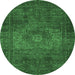 Round Machine Washable Abstract Emerald Green Modern Area Rugs, wshabs2344emgrn