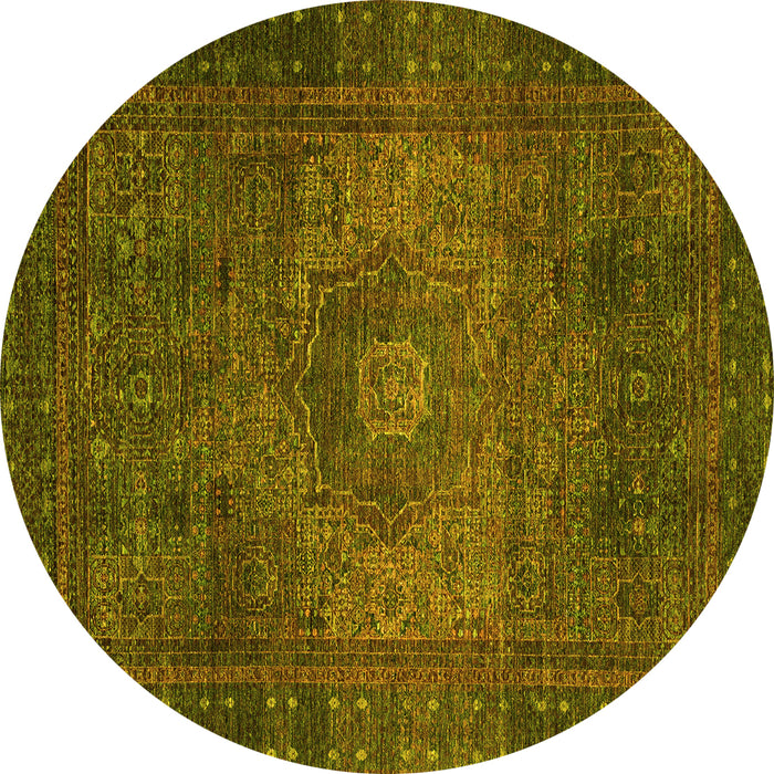 Round Abstract Yellow Modern Rug, abs2344yw