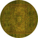 Round Abstract Yellow Modern Rug, abs2344yw