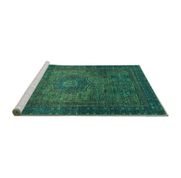 Sideview of Machine Washable Abstract Turquoise Modern Area Rugs, wshabs2344turq