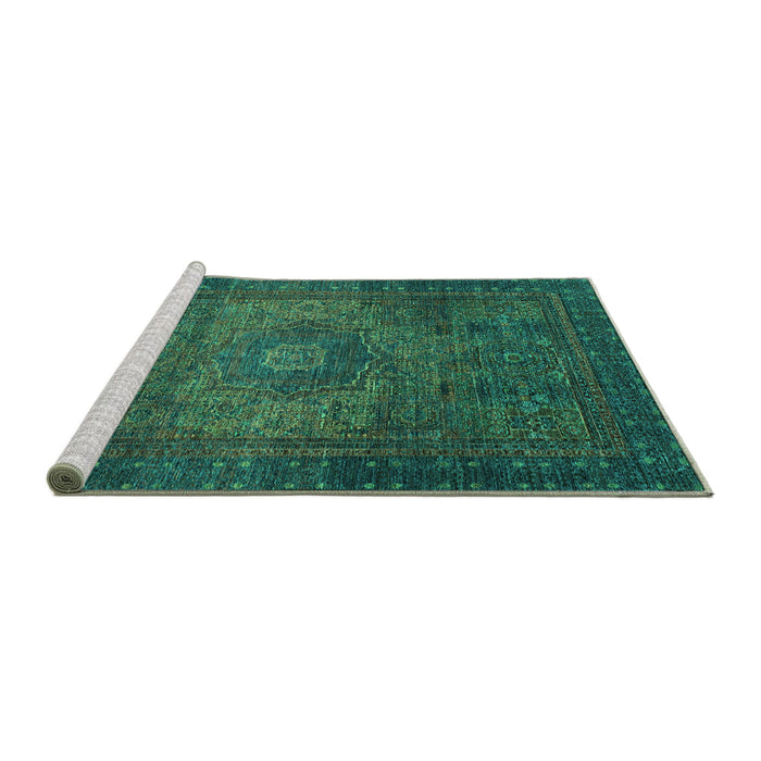 Sideview of Machine Washable Abstract Turquoise Modern Area Rugs, wshabs2344turq