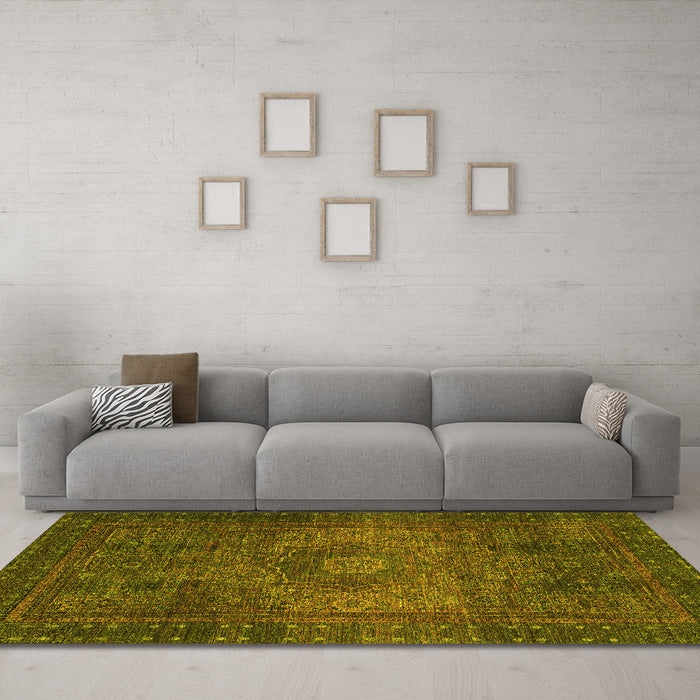 Machine Washable Abstract Yellow Modern Rug in a Living Room, wshabs2344yw