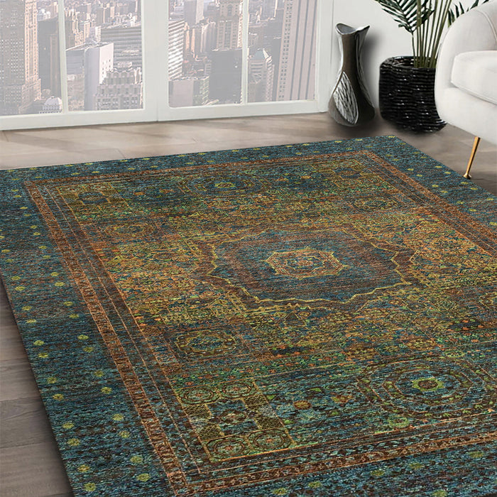 Abstract Chocolate Brown Modern Rug in Family Room, abs2344