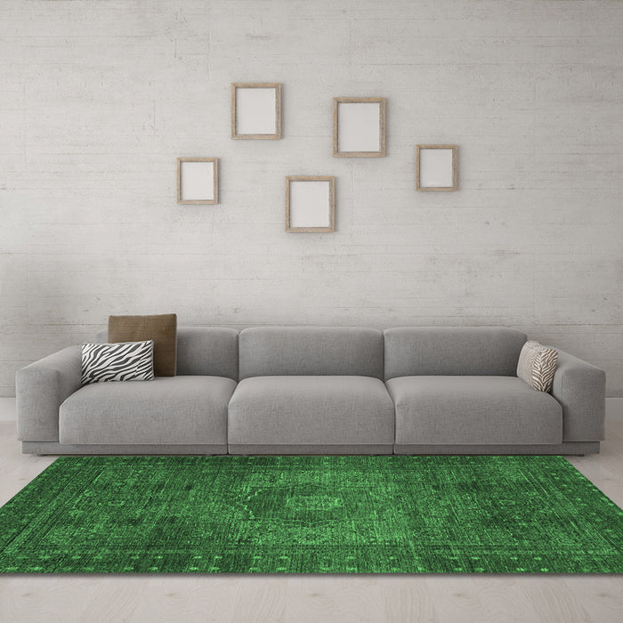 Machine Washable Abstract Emerald Green Modern Area Rugs in a Living Room,, wshabs2344emgrn