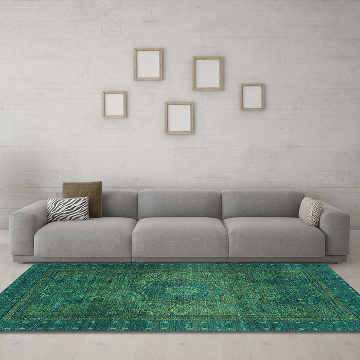 Machine Washable Abstract Turquoise Modern Area Rugs in a Living Room,, wshabs2344turq