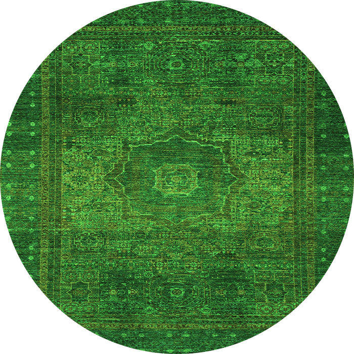 Round Machine Washable Abstract Green Modern Area Rugs, wshabs2344grn