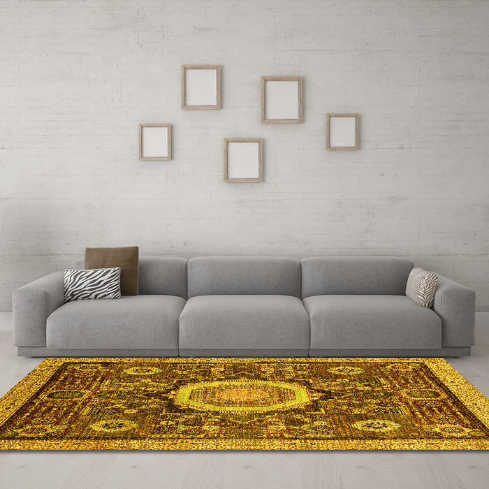 Machine Washable Abstract Yellow Modern Rug in a Living Room, wshabs2345yw