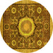 Round Abstract Yellow Modern Rug, abs2345yw