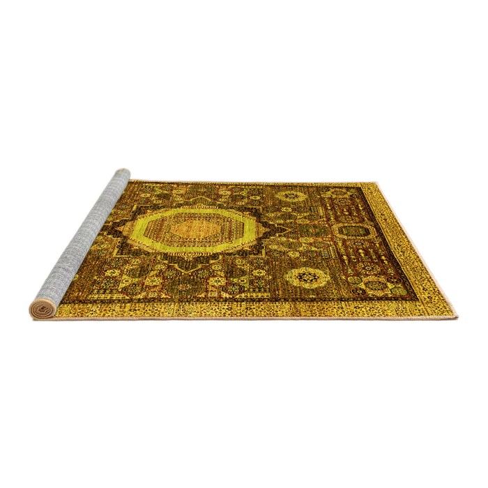 Sideview of Machine Washable Abstract Yellow Modern Rug, wshabs2345yw