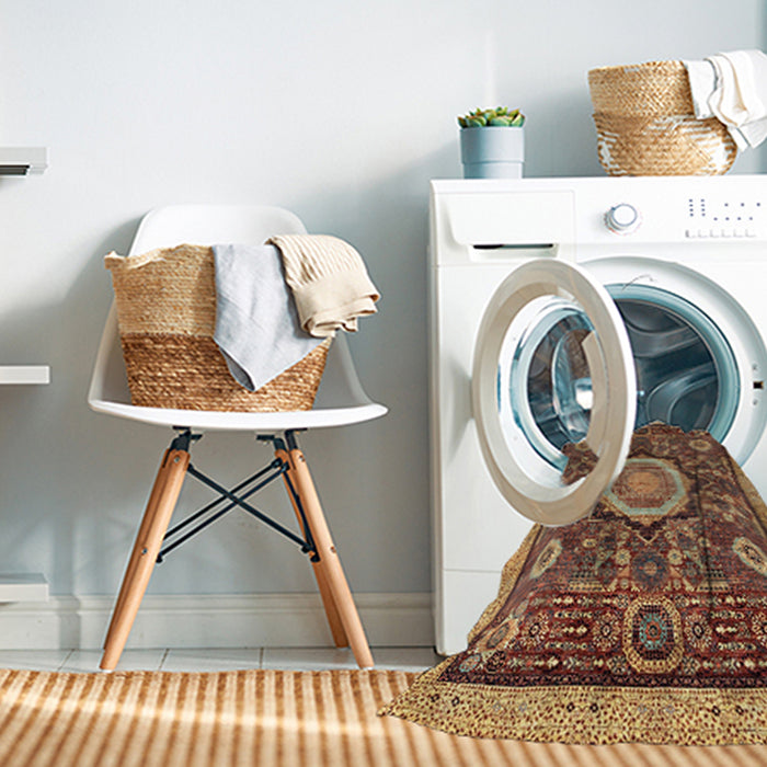 Machine Washable Abstract Saffron Red Rug in a Washing Machine, wshabs2345