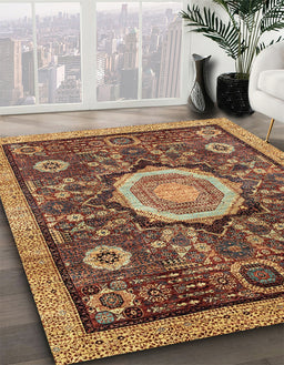 Abstract Saffron Red Modern Rug in Family Room, abs2345