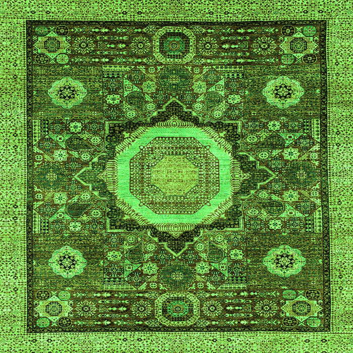 Square Machine Washable Abstract Green Modern Area Rugs, wshabs2345grn