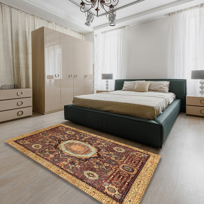 Machine Washable Abstract Saffron Red Rug in a Bedroom, wshabs2345