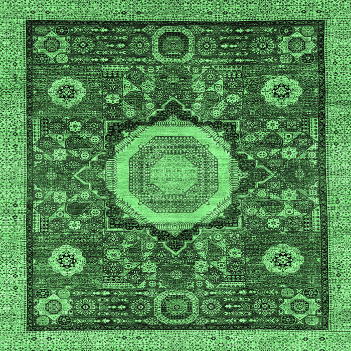 Square Machine Washable Abstract Emerald Green Modern Area Rugs, wshabs2345emgrn