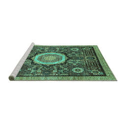Sideview of Machine Washable Abstract Turquoise Modern Area Rugs, wshabs2345turq