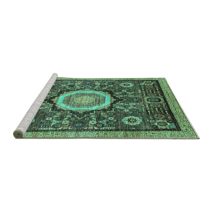 Sideview of Machine Washable Abstract Turquoise Modern Area Rugs, wshabs2345turq