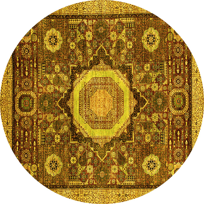 Round Machine Washable Abstract Yellow Modern Rug, wshabs2345yw