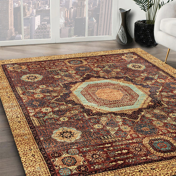 Abstract Saffron Red Modern Rug in Family Room, abs2345