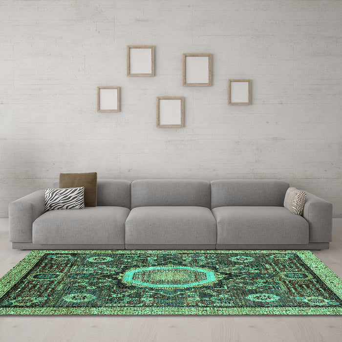 Machine Washable Abstract Turquoise Modern Area Rugs in a Living Room,, wshabs2345turq