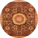 Round Machine Washable Abstract Orange Modern Area Rugs, wshabs2345org