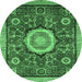 Round Abstract Emerald Green Modern Rug, abs2345emgrn