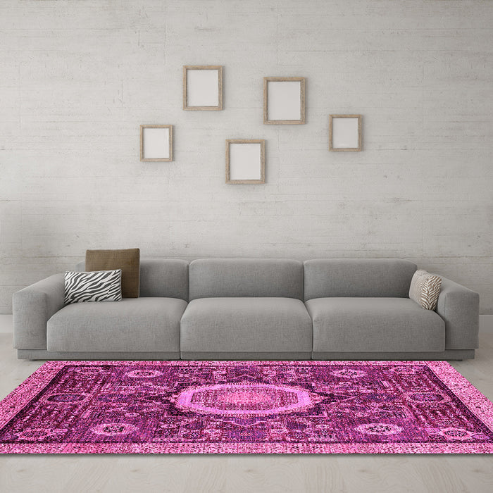 Machine Washable Abstract Pink Modern Rug in a Living Room, wshabs2345pnk