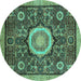 Round Abstract Turquoise Modern Rug, abs2345turq