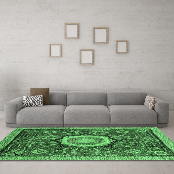 Machine Washable Abstract Emerald Green Modern Area Rugs in a Living Room,, wshabs2345emgrn