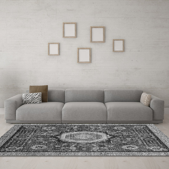 Machine Washable Abstract Gray Modern Rug in a Living Room,, wshabs2345gry